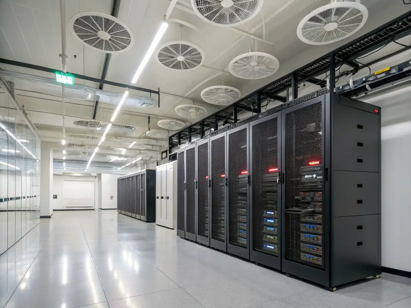 An image of a modern data center with interconnected servers and cloud icons, representing Ruach Covenant Technologies Inc's digital infrastructure solutions.