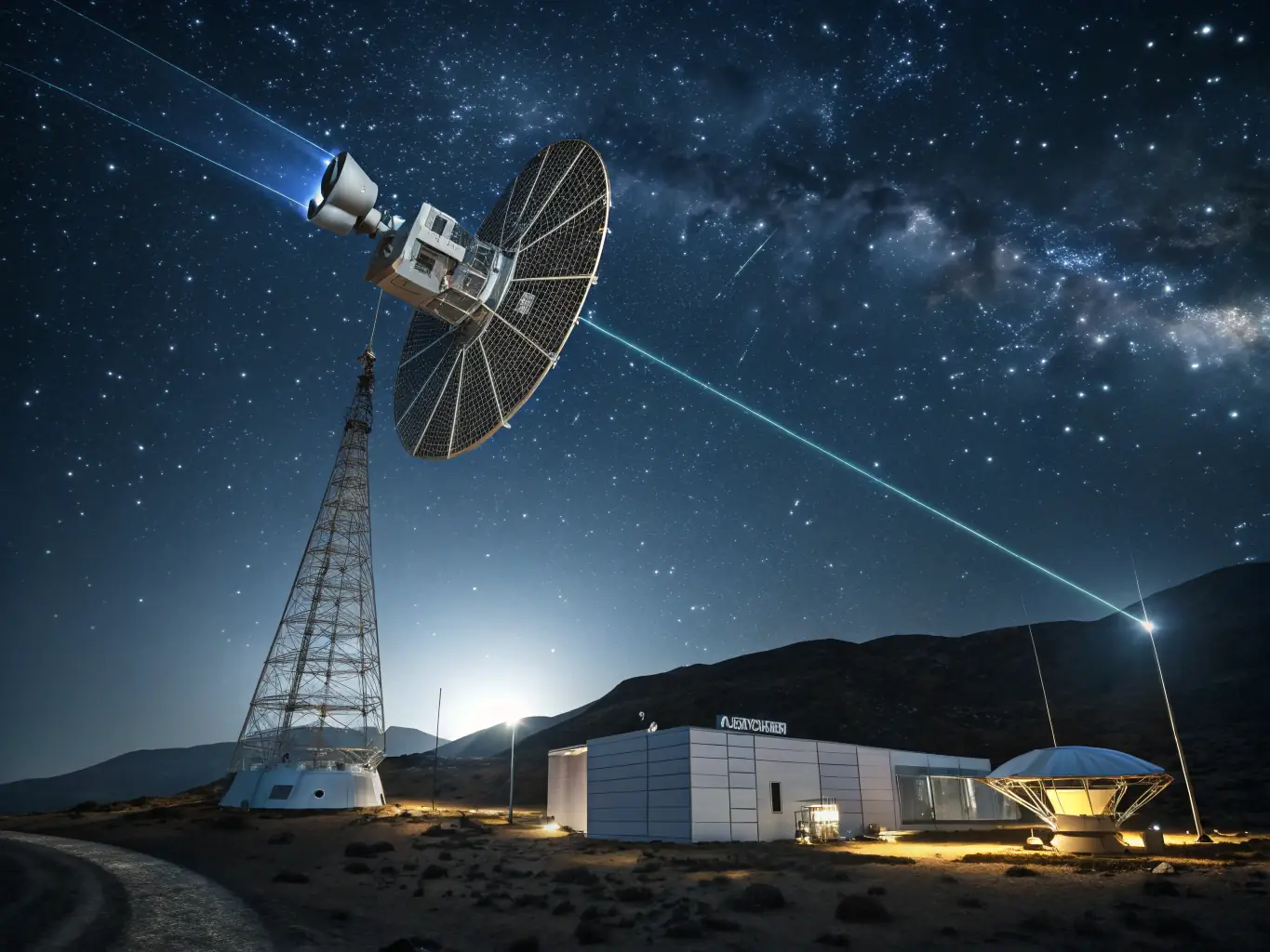 An image of a secure satellite communication network with encrypted signals, illustrating Ruach Covenant Technologies Inc's Sovereign Communication Systems.