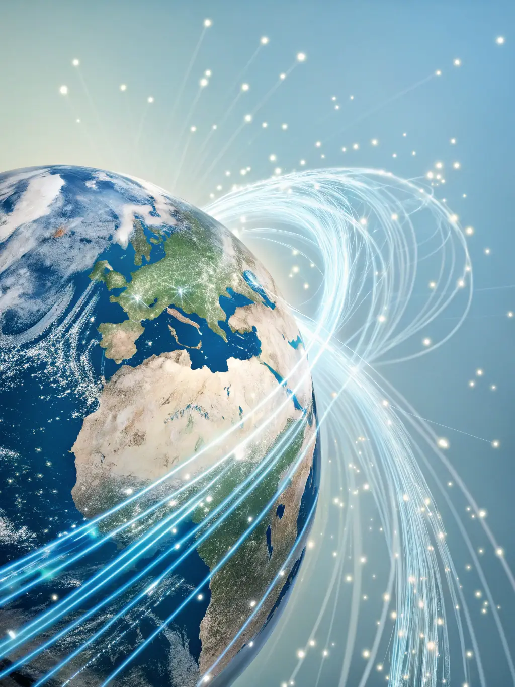 A high-resolution image depicting a secure global communication network, with data streams flowing between countries, symbolizing secure international communications.