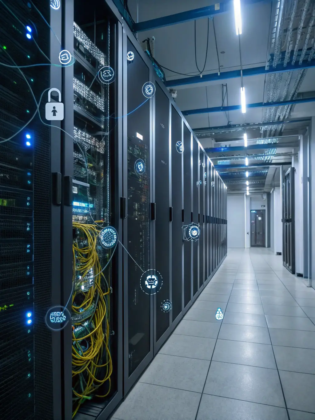 A visual representation of a secure communication hub, showing various devices and systems connected through a protected network.