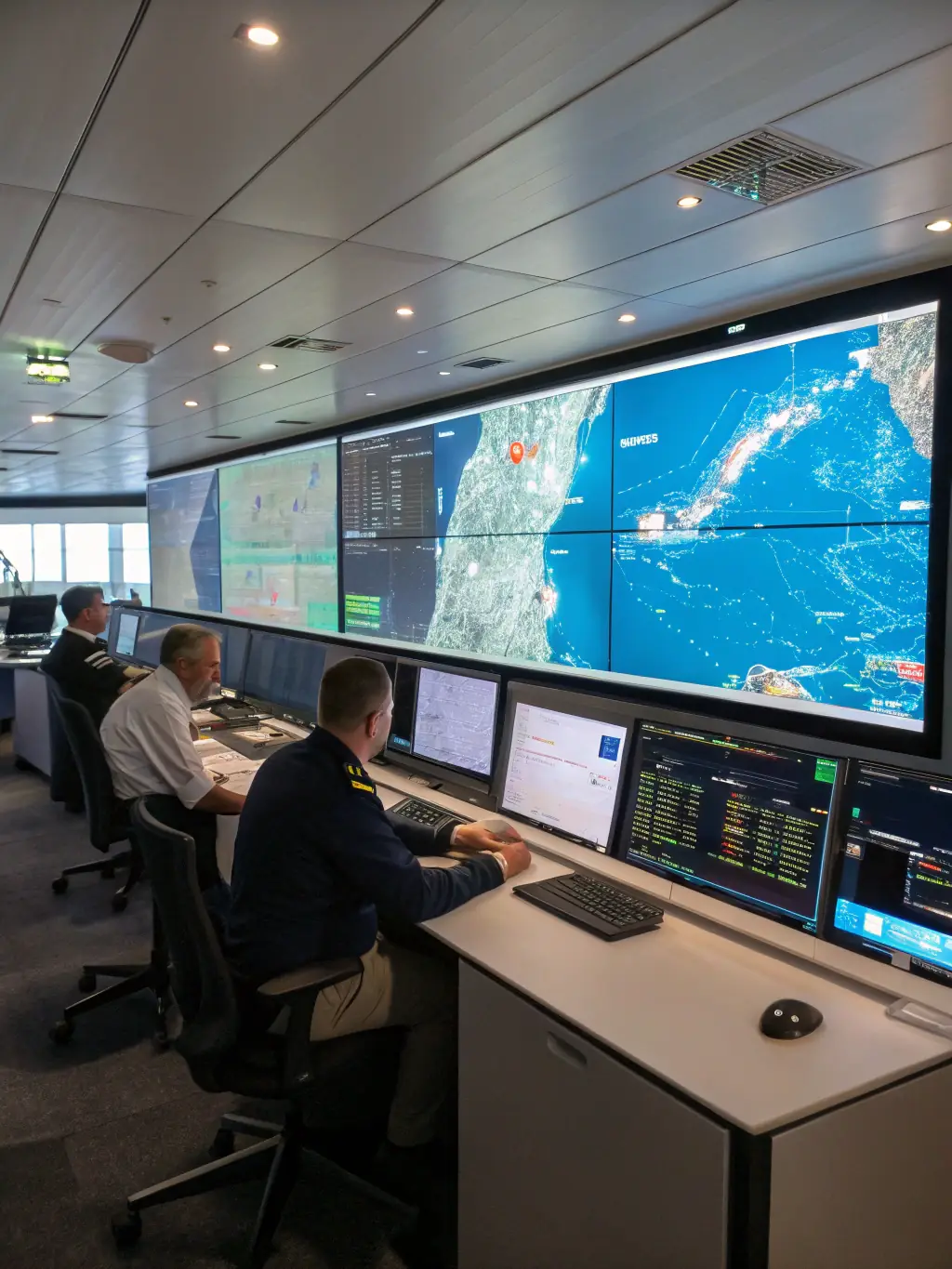 A graphic of a command center utilizing secure communication devices, emphasizing the real-time monitoring and control capabilities of the sovereign communication systems.
