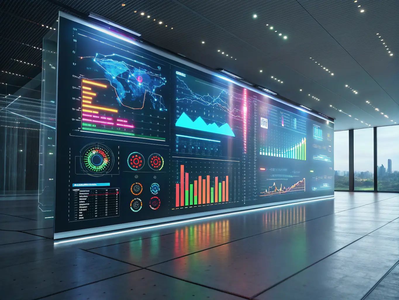 An image of a futuristic AI interface displaying data analytics and machine learning models, representing Ruach Covenant Technologies Inc's AI-Powered Platforms.